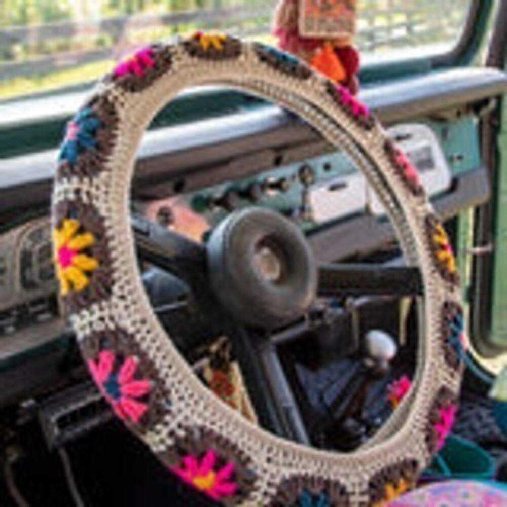 Crochet Steering Wheel Cover, 15" - Cream